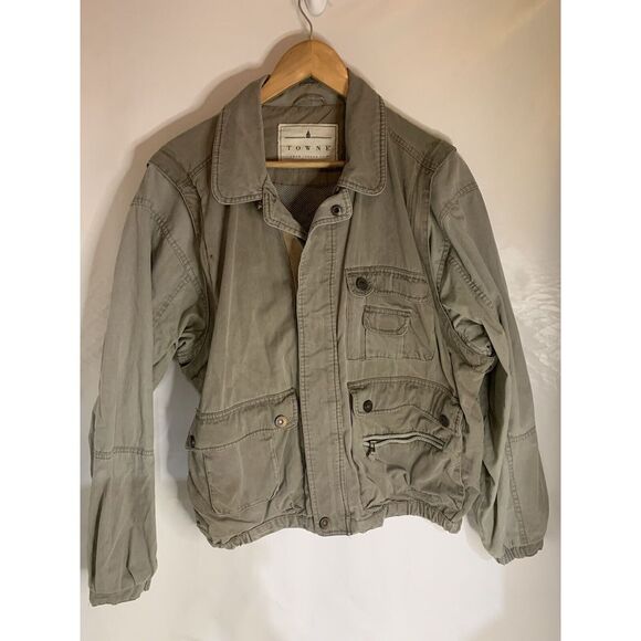 Towne by London Fog Men's Zip-Up Tan Jacket Size M Vintage Hiking‎ Outdoors - Picture 1 of 9